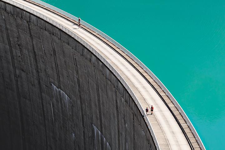 hydroelectic dam from birds eye view